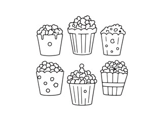 Elegant Popcorn Outline Illustration in Linear Vector Style