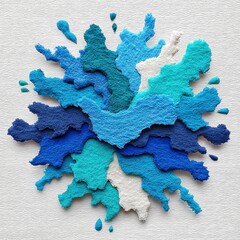 Abstract Teal and Blue Pixelated Color Splash on Gray Textured Background