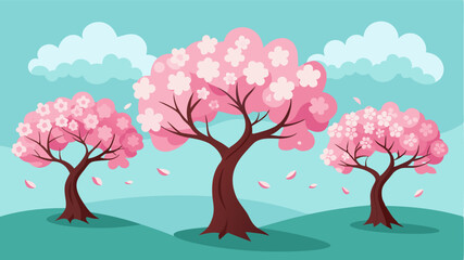 The elegant cherry trees stand tall and proud their delicate and fleeting blooms serving as a reminder to appreciate the beauty of each passing moment.