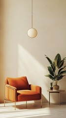 Warm, minimalist living room scene