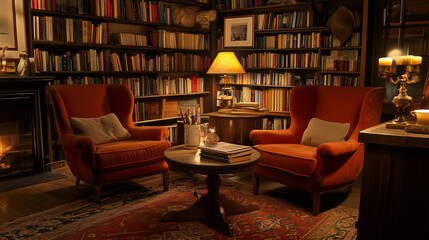 Vintage bookshelves with aged tomes, a timeless collection of knowledge and stories