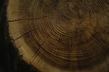 Fototapeta premium Close-up of a tree trunk cross-section, showing growth rings