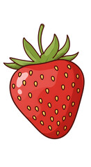 Isolated Red Strawberry with Green Leaves on White Background