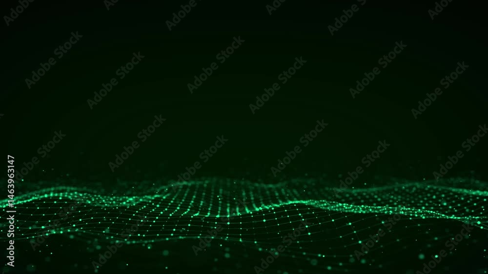 Poster 3D digital dynamic wave. Flow digital structure. Secure cybersecurity data connection. Cyber technology background. 3D rendering.	