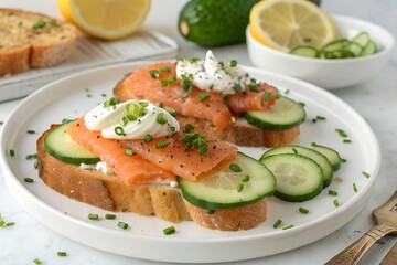 Delicious Smoked Salmon Open Sandwiches with Cream Cheese and Cucumber