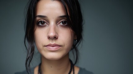 Fototapeta premium A close up of a woman's face with a serious look on her face