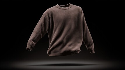 Floating brown textured sweater on black background for promotional visuals, product templates or retail displays