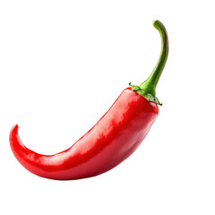 Isolated Single Curved Red Chili Pepper with Stem