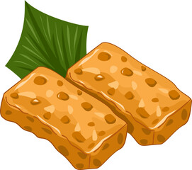 Crispy Fried Tempe Blocks with Garnish on White