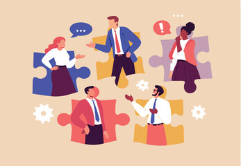 Business Teamwork Communication In Puzzle Pieces For Collaboration And Problem Solving
