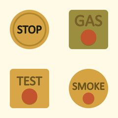 Flat Safety Button Icons With Bold Text and Red Circles in Yellow Housings