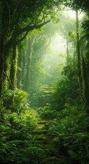 Fototapeta premium Lush Forest Sunlight Green Trees Nature Landscape Photography