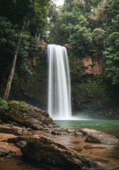 Obraz premium Lush Waterfall Cascade Amidst Green Forest a Nature Photo