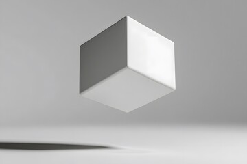 A simple floating white cube rendered in a clean and modern minimalist design