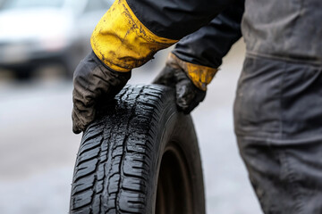 Fototapeta premium Workshop chaos during tire maintenance at a busy car repair shop in the afternoon