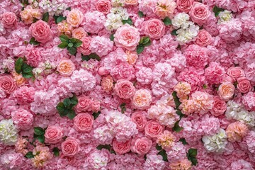 Lush Floral Display Soft Pink Roses and Hydrangeas Full Delicate Design