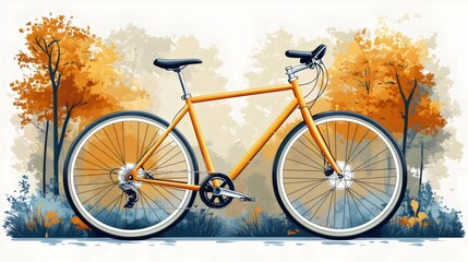 Fototapeta premium A bicycle is shown in a painting of a forest