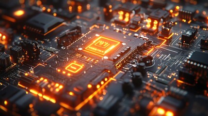 Obraz premium Illuminated Circuit Board: A Glowing Microcosm of Technology