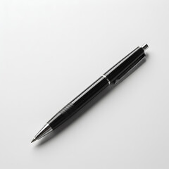 Metal Black Ballpoint Pen on White Paper Background Object