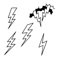 set of lightning bolt outlines vector