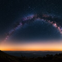 Milky Way Galaxy Above Mountain Range at Night under Starry Sky