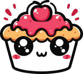 Cartoon Cup Cake Character with Playful Cheeks and Big Eyes