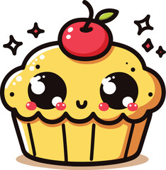 Cartoon Cup Cake Character with Playful Cheeks and Big Eyes