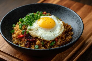 Savory Fried Rice Bowl: Sunny Egg, Crispy Topping, Rustic Charm