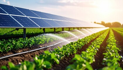 Solar Panels and Crop Irrigation in a Field