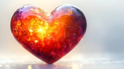 Fototapeta premium A heart made of glass with a yellow light shining on it