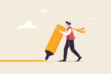 Man With Giant Highlighter Drawing Line Creative Vision Conceptual Illustration