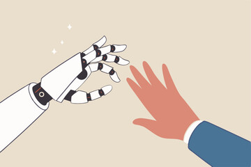 Robot Hand Reaching Towards A Human Hand Futuristic Technology Concept Illustration