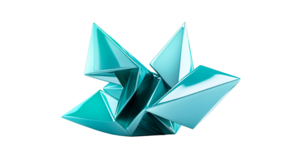 Teal angular geometric structure, glassy surface, polygonal, cut out transparent