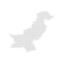 dotted halftone black silhouette of pakistan map isolated on white background. World maps circle. global map.	