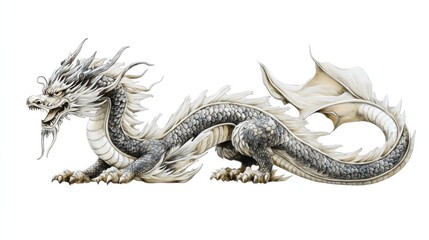 Majestic, mythical dragon, elegant posture, powerful scales, detailed design