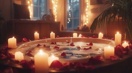 Indulge in a Luxurious Romantic Bath Soothing Candles Delicate Petals and Unwinding Relaxation