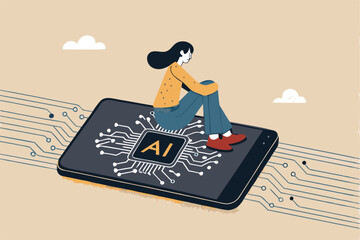 Woman Sits On An Ai Chip Representing The Future Of Artificial Intelligence