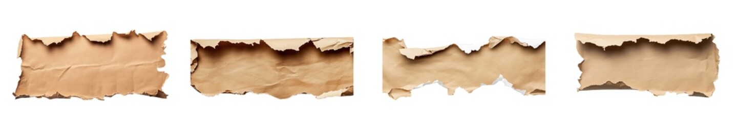 Fototapeta premium Set of several pieces of torn kraft paper isolated on transparent background