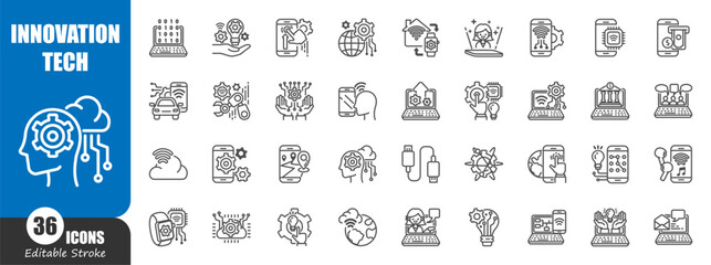 Innovation technology outline icon . Editable stroke . Vector .