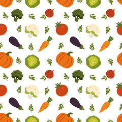 Seamless Vegetable Pattern – Flat Farm Fresh Icons