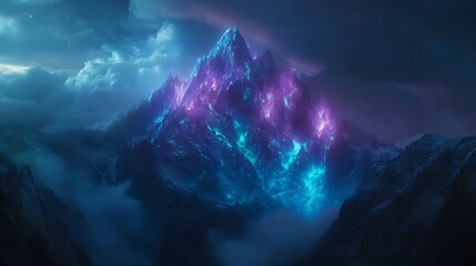 Fototapeta premium Glowing mountain peak fantasy landscape