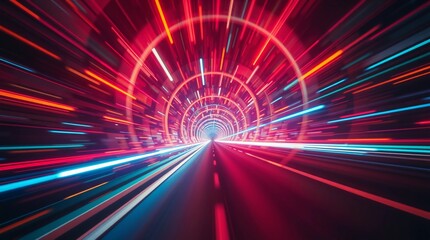 Sci-Fi Hyperspace Jump with Vibrant Light Trails and High-Tech Digital Aesthetic,Time Warp Digital Artwork at 16:9
