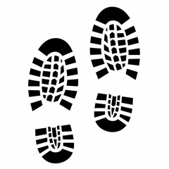 Shoe Sole Footprint Silhouette.Vector boot print icon with detailed tread design. Footprint silhouette for outdoor, hiking, military, trail, or safety sign illustrations and infographics.