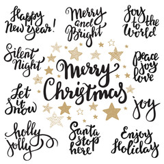 Merry Christmas hand lettering set with stars