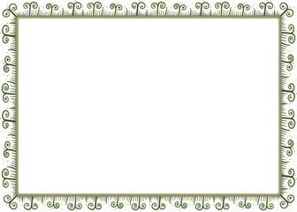 Rectangular border with schematic flowers and leaves. Illustration made with schematic lines on a white background creating a rectangular border.