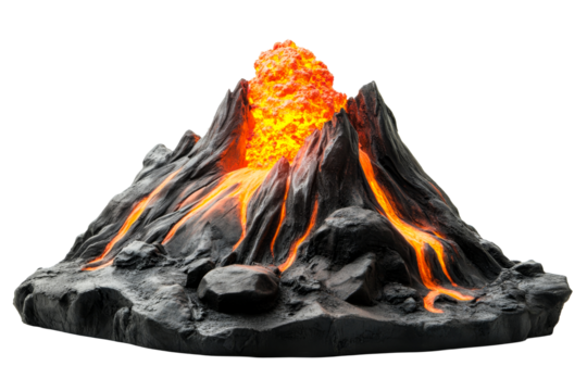 Erupting volcano, hot lava flow, mountain, natural disaster, cut out transparent