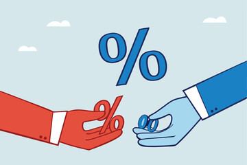 Interest Rate Negotiation Concept Illustrated With Two Hands Exchanging Percentage Symbols