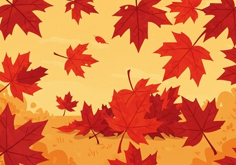 Autumn Leaves Falling on Ground, Vector Illustration