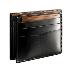 Black leather card holder wallet, money accessory, cut out transparent