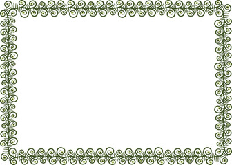 Rectangular border with tangled schematic floral motifs. Illustration made with schematic lines on a white background creating a rectangular border.